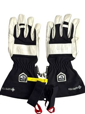 Hestra Army Leather GORE-TEX Gloves Black White Size 9 Large Ski Snowboard